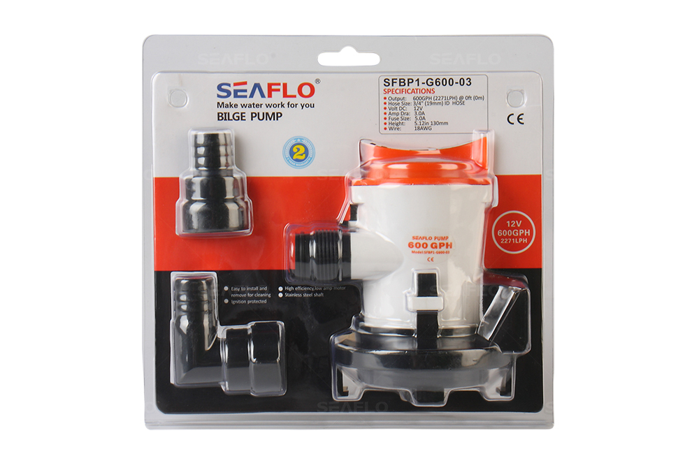 03 Series 600GPH Seaflo Bilge Pump/Side Mounting Strainer Base