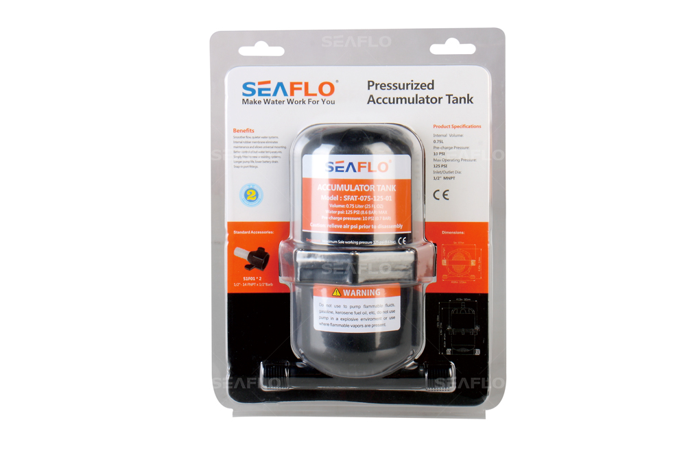 SEAFLO 0.75/1.0 Liter Pressurized Accumulator Tank